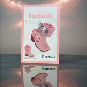 True Wireless Earbuds with Charging Case - Pink Cowboy Boot